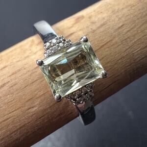 Prasiolite and zircon Sterling silver ring size 9